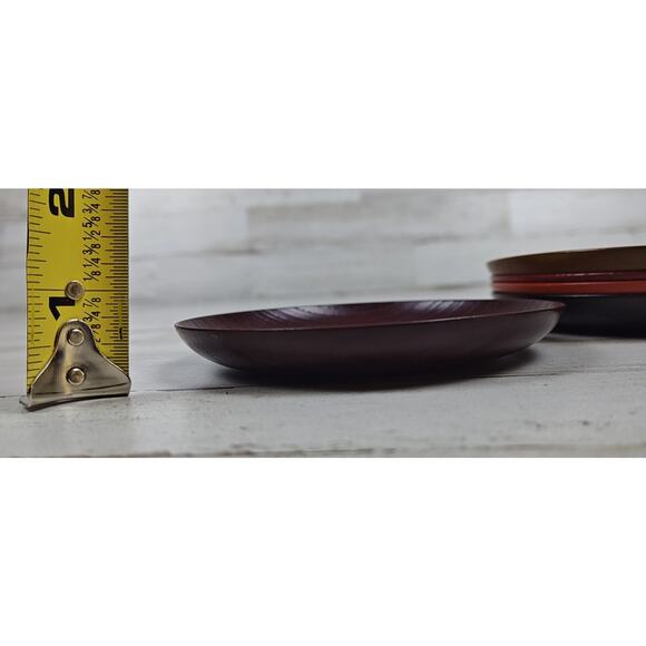 5 Asian Lacquerware Sm Plates/Dishes Hand Painted Gold Design W/Asian Writing - Picture 9 of 9